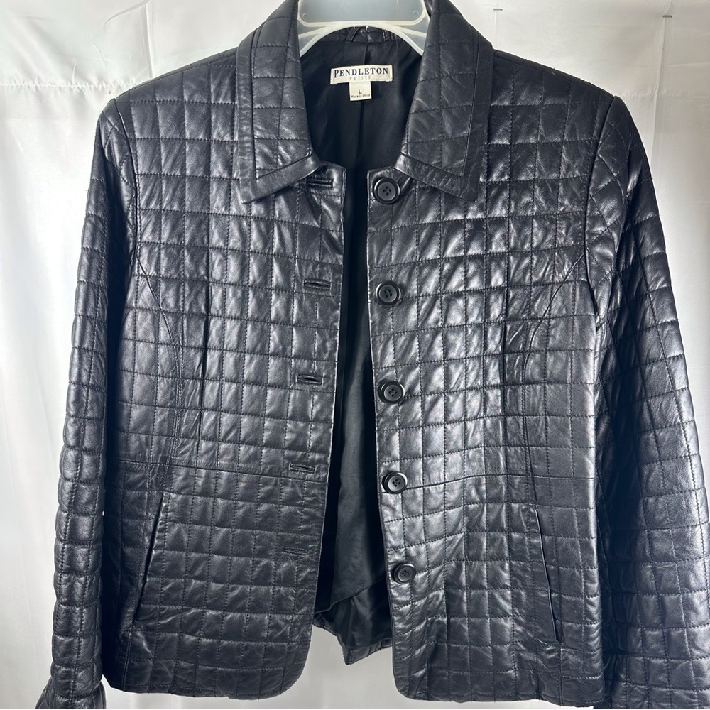 Pendleton Black Leather Jacket, Size Large (0052) - image 1
